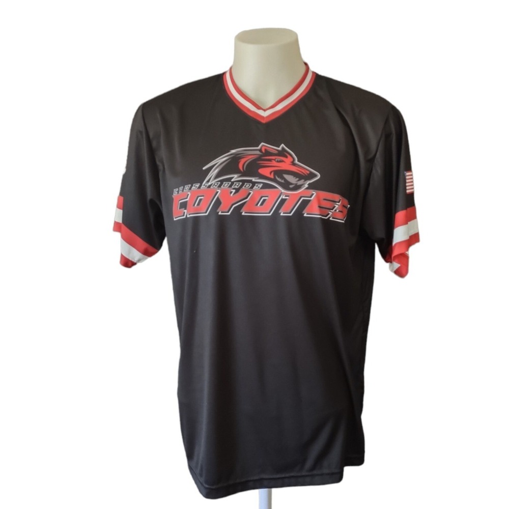 Champro Crossroads Coyotes Jersey Mens L Athleisure Black Red Logo American Flag